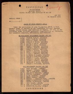 Roster of Award of Good Conduct Medal Winners / New Guinea, World War II / 21 January 1945 / Rest...