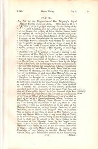 Seller image for AN ACT FOR THE REGULATION OF HER MAJESTY'S ROYAL MARINE FORCES WHILE ON SHORE (30th March 1841); Passed by the 4th session of the 13th Parliament in the reign of Her Majesty, Queen Victoria for sale by R & A Petrilla, IOBA