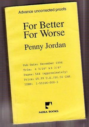 For Better for Worse .Advance Uncorrected Proofs