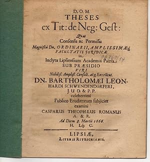 Bild des Verkufers fr Juristische Abhandlung. Theses ex Tit. de Neg. Gest. (Theses ex titulo de negotiorum gestio). zum Verkauf von Wissenschaftliches Antiquariat Kln Dr. Sebastian Peters UG