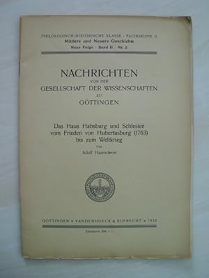 Bild des Verkufers fr Das Haus Habsburg und Schlesien vom Frieden von Hubertusburg (1763) bis zum Weltkrieg. zum Verkauf von Antiquariat Hamecher