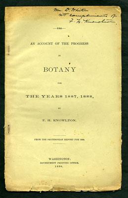 Imagen del vendedor de An Account of the Progress in Botany for the Years 1887, 1888, by F. H. Knowlton. From the Smithsonian Report for 1888 (754) a la venta por Kaaterskill Books, ABAA/ILAB