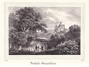 Gnandstein bei Frohburg - Ansicht des Schlosses, im Vordergrund Jäger. Anonyme Lithographie aus S...