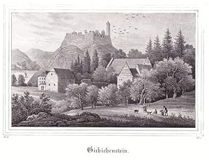 Halle - " Giebichenstein " . Ansicht von erhöhtem Standpunkt, im Vordergrund Familie bei der Obst...
