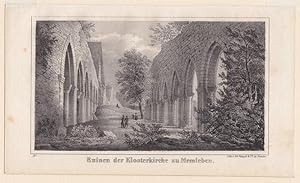Memleben - " Ruinen der Klosterkirche zu Memleben ". Ansicht mit Personenstaffage. Lithographie v...