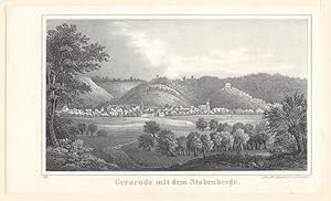 Gernrode / Harz. Gesamtansicht mit Stubenberg. Lithographie von Ed. Pietzsch, Dresden um 1840. Re...