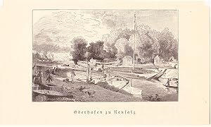 Neusalz ( Kreis Freistadt ) / Niederschlesien. Blick auf den Oderhafen. Holzstich ( nach Theodor ...