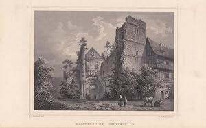 PAULINZELLA. Ansicht der Kloster-Ruine, im Vordergrund Kinder und 2 Kühe. Stahlstich von Falkner ...