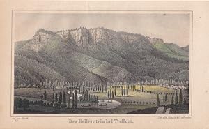 TREFFURT - " Der Hellerstein bei T. ". Blick über die Werra mit Ruderbooten zum Heldrastein. Alt ...