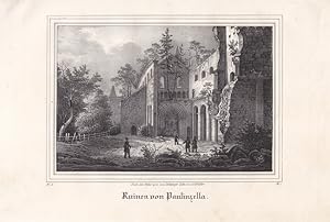 PAULINZELLA. Romantische Ansicht der Klosterruine mit einigen Besuchern. Lithographie von C. Müll...