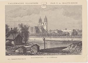 MAGDEBURG. Blick über die Elbe auf den Dom und die umliegenden Gebäude. Holzstich von Clerget bei...