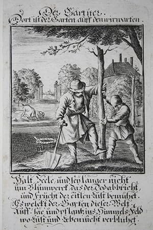 Der Gärtner ". Kupferstich bei Weigel, Nürnberg, 1698. 13 x 8 cm.