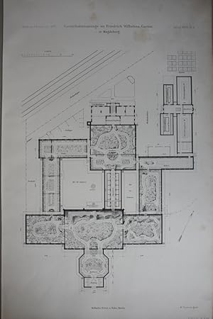 Gewächshausanlage im Friedrich Wilhelms-Garten zu Magdeburg ". 3 Blatt Stahlstiche (komplette Fol...