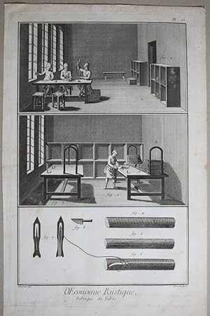 Imagen del vendedor de Oeconomie Rustique, Fabrique du Tabac ". Komplette Folge von 6 Kupferstichen von Defehrt nach Goussier aus der Enzyklopdie von Diderot und d'Alembert, Folio-Ausgabe, um 1770. Je 35,5 x 23 cm. a la venta por Carl Adler's Buch- und Graphikkabinett