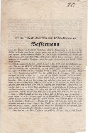 Protestschreiben : "Der Unterstaats-Sekretär und Reichs-Kommissar Bassermann hat in der Sitzung .