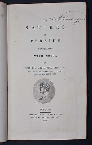 Bild des Verkufers fr The Satires of Persius translated: with notes. By William Drummond, Esq. M. P. zum Verkauf von Rodger Friedman Rare Book Studio, ABAA