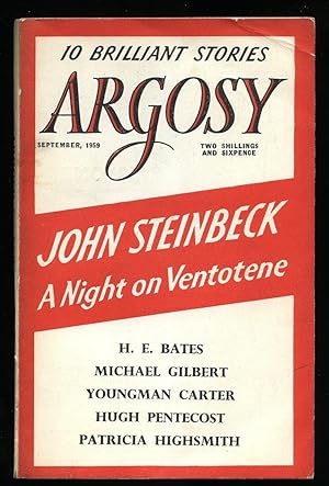 Immagine del venditore per Argosy | The Short Story Magazine of Complete Stories | Volume XX Number 8 | September, 1959 | Robert Holmes 'Hubbub Bubbles'; Patricia Highsmith 'Man's Best Friend'; Jacques Perret 'Nymph Overboard', John Steinbeck 'A Night on Ventotene'; H. E. Bates 'Love in a Wych-Elm'; Hugh Pentecost 'Motive for Murder'. venduto da Little Stour Books PBFA Member