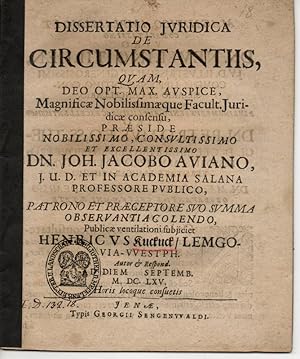 Seller image for Juristische Dissertation. De circumstantiis. for sale by Wissenschaftliches Antiquariat K�ln Dr. Sebastian Peters UG