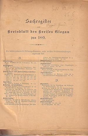Amtliches Kreisblatt Glogau. 1889, Nr. 1, Januar - Nr. 60, Dezember und Register.