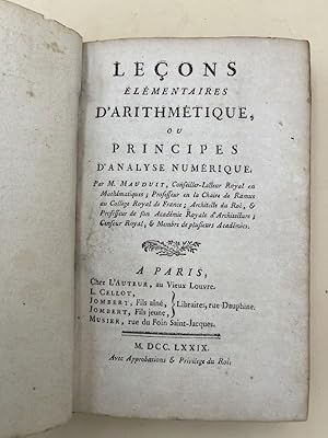 Image du vendeur pour Leons lmentaires d'arithmtique, ou principes d'analyse numrique mis en vente par LIBRAIRIE GIL-ARTGIL SARL