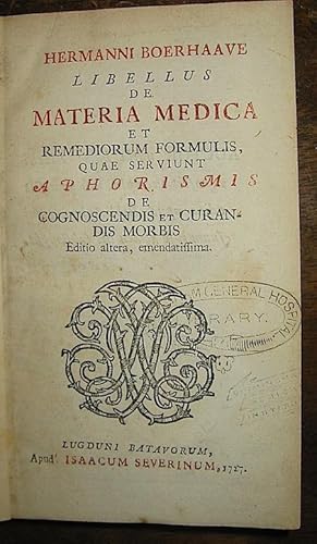 Seller image for Libellus de materia medica et remediorum formulis quae serviunt aphorismis de cognoscendis et curandis morbis. for sale by Libreria Ex Libris ALAI-ILAB/LILA member
