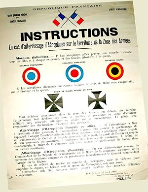 République Française. Grand Quartier Général des Armées Françaises. INSTRUCTIONS - En cas d'attér...