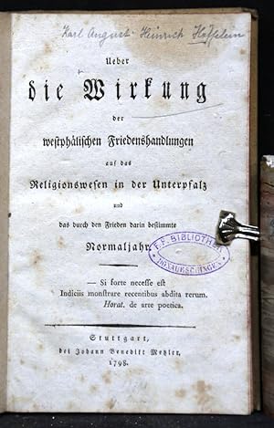 Ueber die Wirkung der westphälischen Friedenshandlungen auf das Religionswesen in der Unterpfalz ...