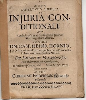 Seller image for Juristische Dissertation. De iniuria conditionali. for sale by Wissenschaftliches Antiquariat Kln Dr. Sebastian Peters UG