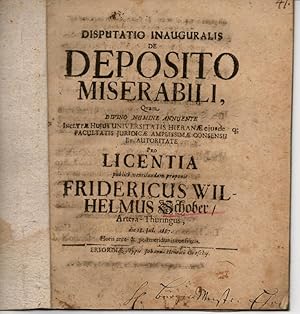 Bild des Verk�ufers f�r Juristische Inaugural-Disputation. De deposito miserabili. zum Verkauf von Wissenschaftliches Antiquariat K�ln Dr. Sebastian Peters UG