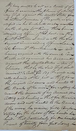 RULING ON PAYMENT FOR A SUPPLIER OF LOGS FOR FORT MCHENRY,; as recorded in a secretarial autograp...