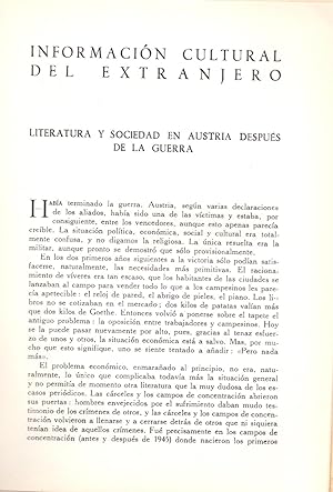 Bild des Verkufers fr LITERATURA Y SOCIEDAD EN AUSTRIA DESPUES DE LA GUERRA zum Verkauf von Libreria 7 Soles