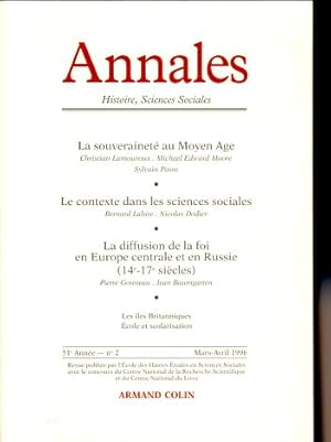 Bild des Verkufers fr Annales. Histoire, Science Sociales, 51e Anne, No 2, Mars-Avril 1996 Revue bimestrielle publie depuis 1929 par publie par l'cole des Hautes tudes en Sciences Sociales avec le concours du Centre National de la Recherche Scientifique. Fondatuers: Lucien Febvre et Marc Bloch, Directeur: Fernand Braudel zum Verkauf von Fundus-Online GbR Borkert Schwarz Zerfa