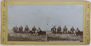Original Stereo View. "14. Pawnee Indians and Interpreter, 'lily of the West' "