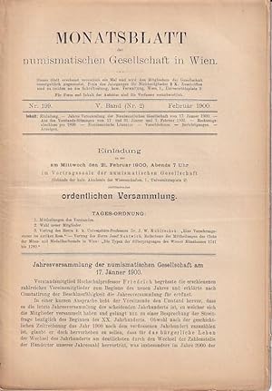 Monatsblatt der Numismatischen Gesellschaft in Wien Band V. Nr. 199 - 200, 202 - 218, 220 - 233, ...
