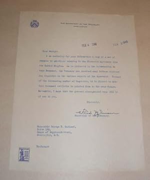 Immagine del venditore per Letter to George E. Outland with a United States Secretary of the Treasury letterhead. venduto da Pacific Rim Used Books  LLC