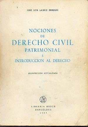 Image du vendeur pour NOCIONES DE DERECHO CIVIL PATRIMONIAL E INTRODUCCIN AL DERECHO. mis en vente par angeles sancha libros