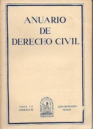 Imagen del vendedor de ANUARIO DE DERECHO CIVIL. Tomo VII. Fascculo III. a la venta por angeles sancha libros