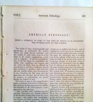 Immagine del venditore per American Ethnology Being A Summary Of Some Of The Results Which Have Followed The Investigation Of This Subject venduto da Legacy Books II