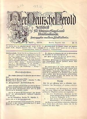 Seller image for Der Deutsche Herold. Zeitschrift fr Wappen-, Siegel- und Familienkunde. Nr. 12; Dezember 1896. XXVII. Jahrgang. for sale by Antiquariat Carl Wegner