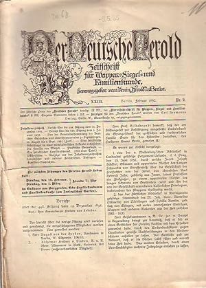 Image du vendeur pour Der Deutsche Herold. Zeitschrift fr Wappen-, Siegel- und Familienkunde. Nr. 2 ; Februar 1892. XXIII. Jahrgang. mis en vente par Antiquariat Carl Wegner