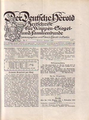 Bild des Verkufers fr Der Deutsche Herold. Zeitschrift fr Wappen-, Siegel- und Familienkunde. Nr. 2.; Februar 1925. LVI. Jahrgang. zum Verkauf von Antiquariat Carl Wegner