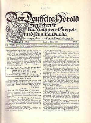 Image du vendeur pour Der Deutsche Herold. Zeitschrift fr Wappen-, Siegel- und Familienkunde. Nr. 3; Mrz 1928. LVIX. Jahrgang. mis en vente par Antiquariat Carl Wegner