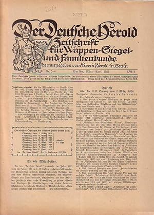 Image du vendeur pour Der Deutsche Herold. Zeitschrift fr Wappen-, Siegel- und Familienkunde. Nr. 3-4; Mrz - April 1927. LVIII. Jahrgang. mis en vente par Antiquariat Carl Wegner