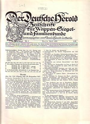 Image du vendeur pour Der Deutsche Herold. Zeitschrift fr Wappen-, Siegel- und Familienkunde. Nr. 4; April 1928. LIX. Jahrgang. mis en vente par Antiquariat Carl Wegner