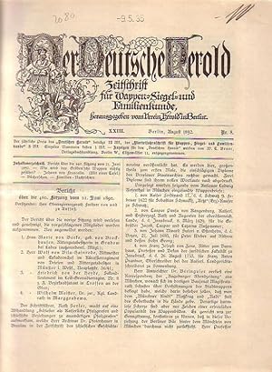 Seller image for Der Deutsche Herold. Zeitschrift fr Wappen-, Siegel- und Familienkunde. Nr. 8; August 1892. XXIII. Jahrgang. for sale by Antiquariat Carl Wegner