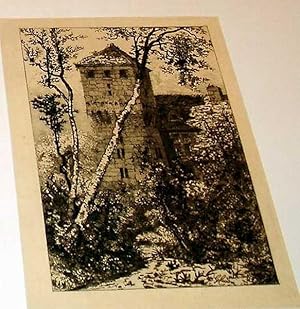 Bild des Verkufers fr Trs belle epreuve originale sur papier papier de chine " Valleroy Le Bois, Ancien Chateau des Vaudrey (Haute-Sane) " Signe dans la planche zum Verkauf von JOIE DE LIRE