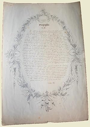 Bild des Verkufers fr Ce trs belle page prsente un dcor calligraphique imprim qui contient un texte manuscrit intitul le NIL. Dat 1844 zum Verkauf von JOIE DE LIRE