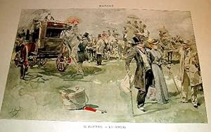 Très Belle Gravure fin XIXème en couleur intitulée " Le Printemps - Les Courses". D'après L. MARO...