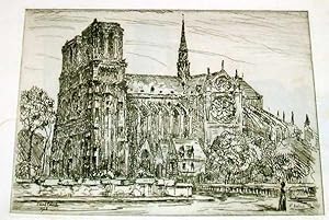 Bild des Verkufers fr Trs belle EAU-FORTE contrecolle, "Notre-Dame de Paris". signe dans la planche Ernest LABORDE. zum Verkauf von JOIE DE LIRE