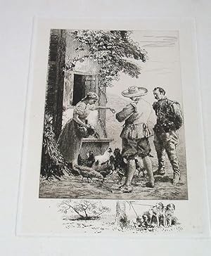 Bild des Verkufers fr Trs belle gravure avant la lettre avec remarque "Le Dejeuner, 1880" signe dans la planche R. De LOS RIOS zum Verkauf von JOIE DE LIRE